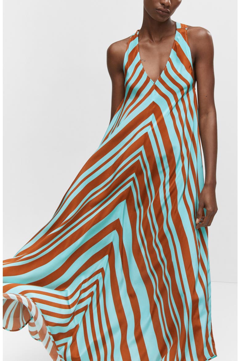 Chevron Print Satin Maxi Dress, Alternate, color, TURQUOISE
