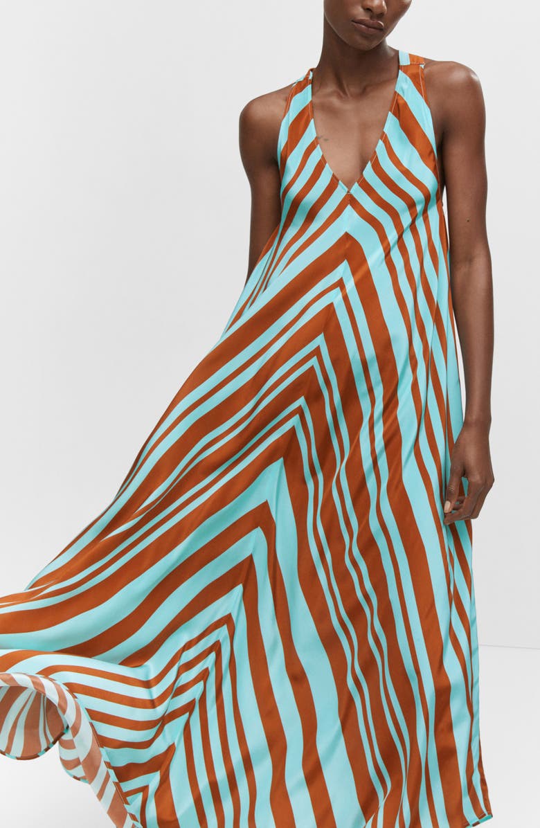 MANGO Chevron Print Satin Maxi Dress, Alternate, color, 
