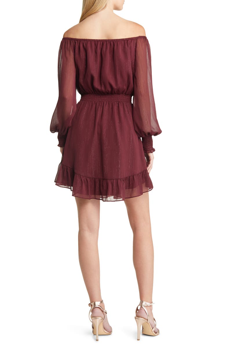 Charles Henry Metallic Off the Shoulder Long Sleeve Minidress, Alternate, color, Wine