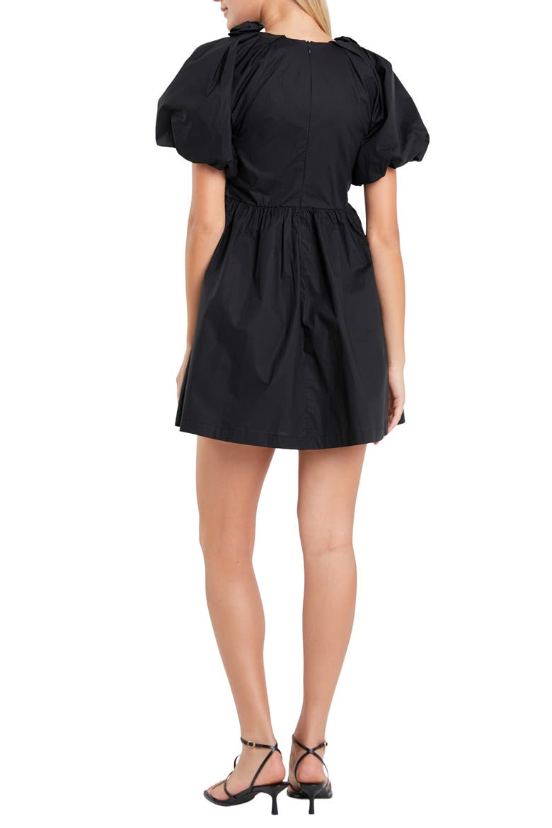 Flower Neckline Flare Minidress, Alternate, color, BLACK