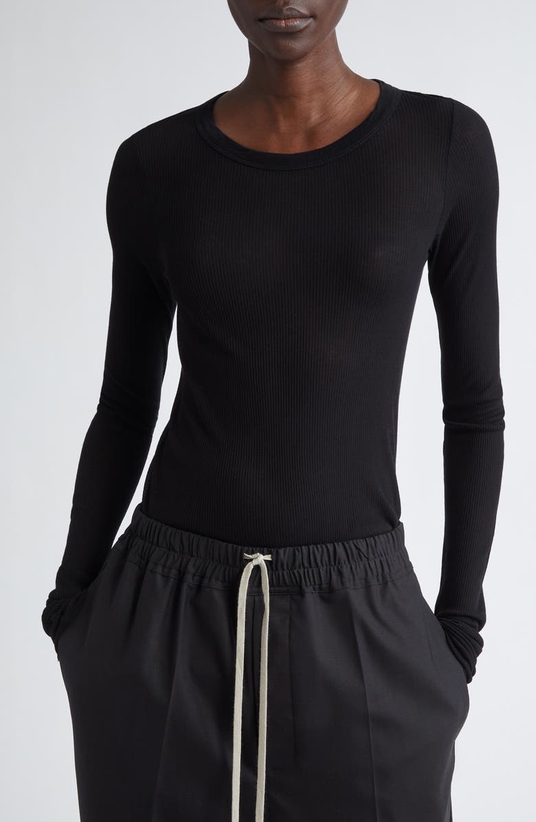 Rick Owens Rib Long Sleeve T-Shirt, Main, color, Black