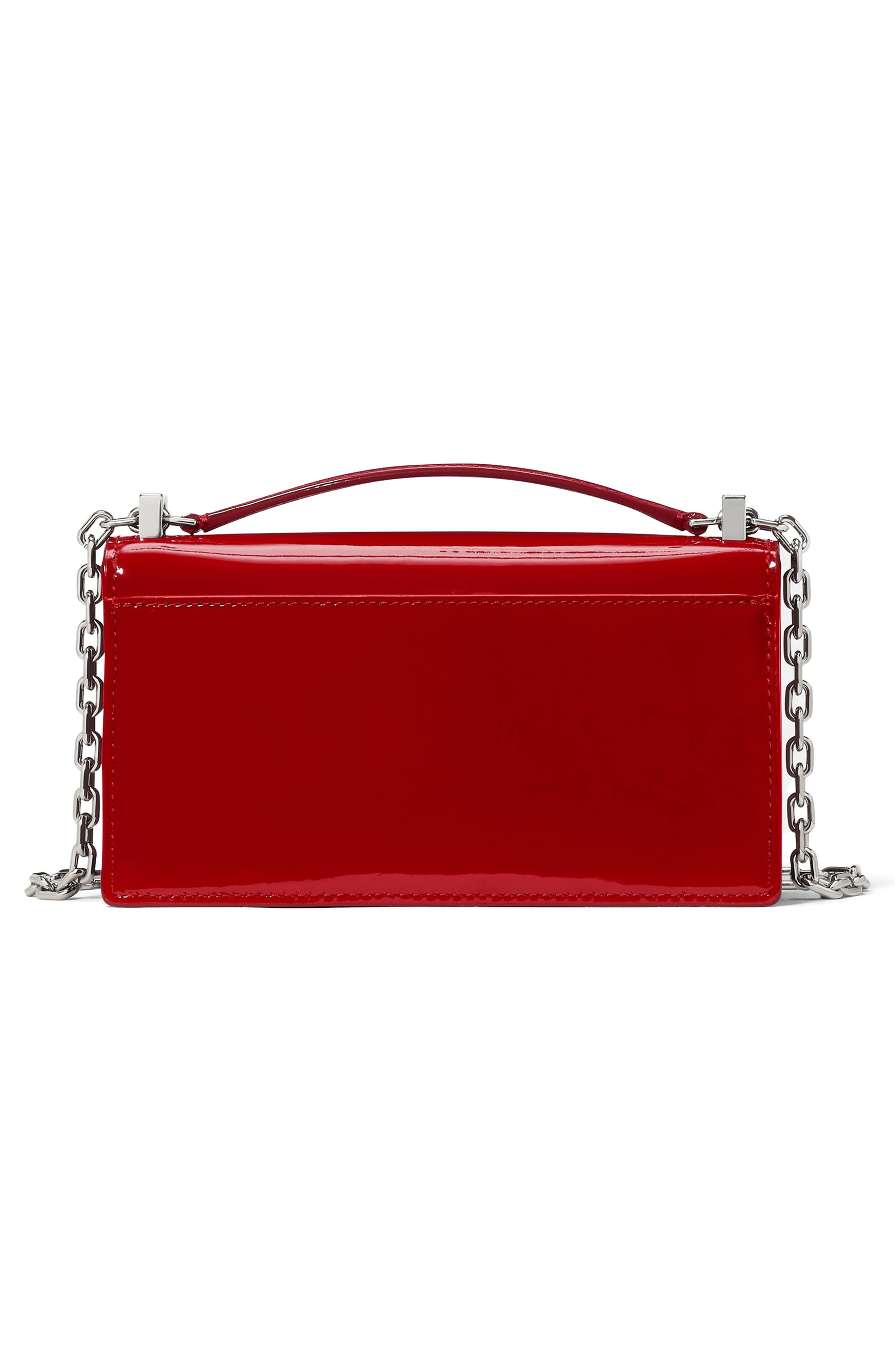 Kate Spade New York mini deco patent leather convertible chain crossbody bag, Alternate, color, Dark Scarlet