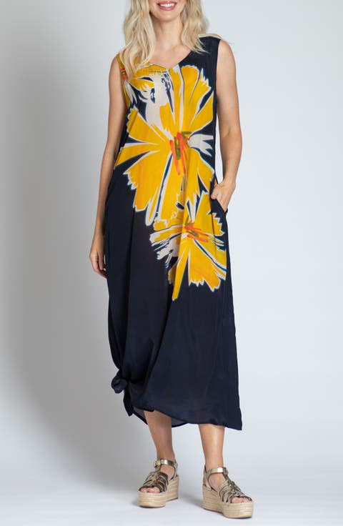 Print V-Neck Sleeveless Chiffon Midi Dress