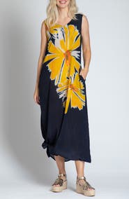 APNY Print V-Neck Sleeveless Chiffon Midi Dress