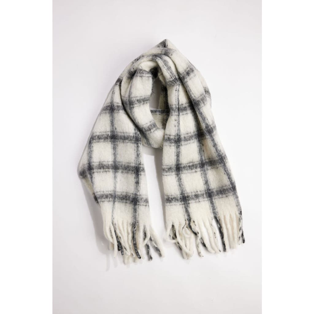 Hat Attack Warm Window Plaid Scarf In White