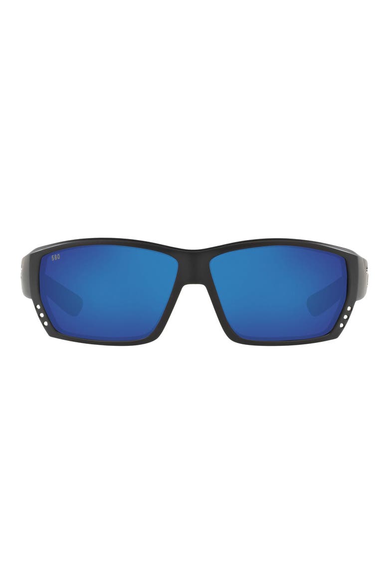 62mm Polarized Oversize Rectangular Sunglasses, Main, color, BLACKOUT/ BLUE MIRROR 580P
