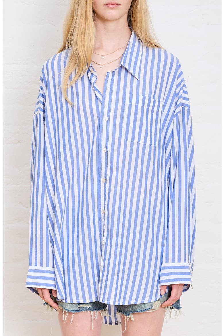 Oversize Stripe Button-Up Shirt, Main, color, WIDE BLUE STRIPE