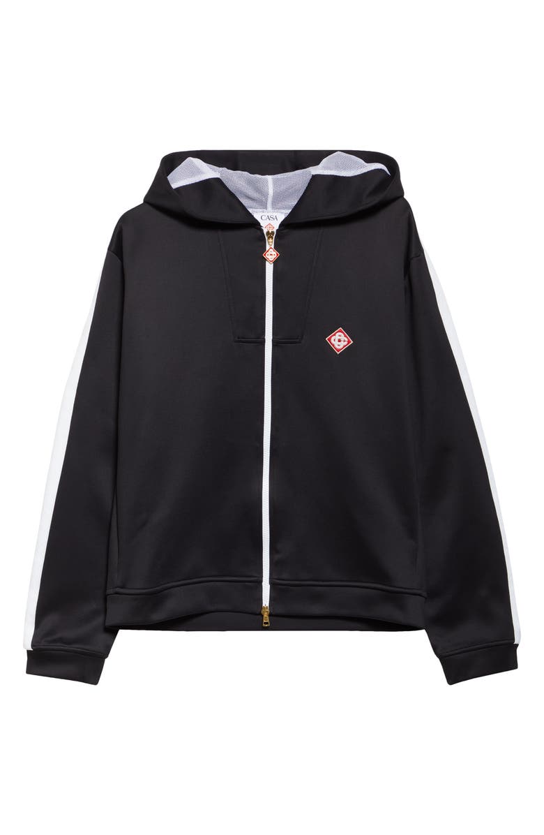 Casablanca Laurel Tape Hooded Scuba Knit Jersey Track Jacket, Alternate, color, Black