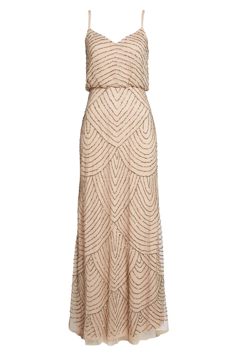 Embellished Blouson Gown, Alternate, color, TAUPE/ PINK