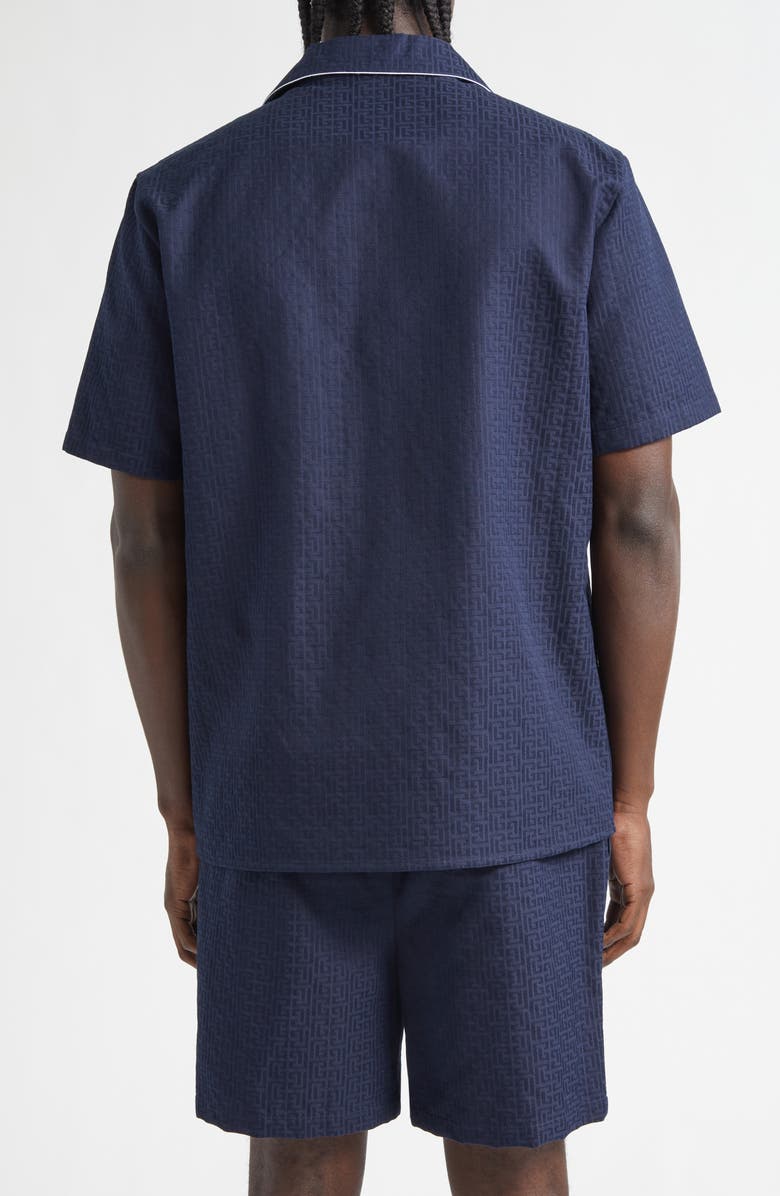 Balmain Monogram Jacquard Pajama Shirt, Alternate, color, 6Ub Marine