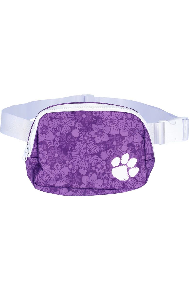 ZOOZATZ Clemson Tigers Floral Print Fanny Pack, Main, color, Purple