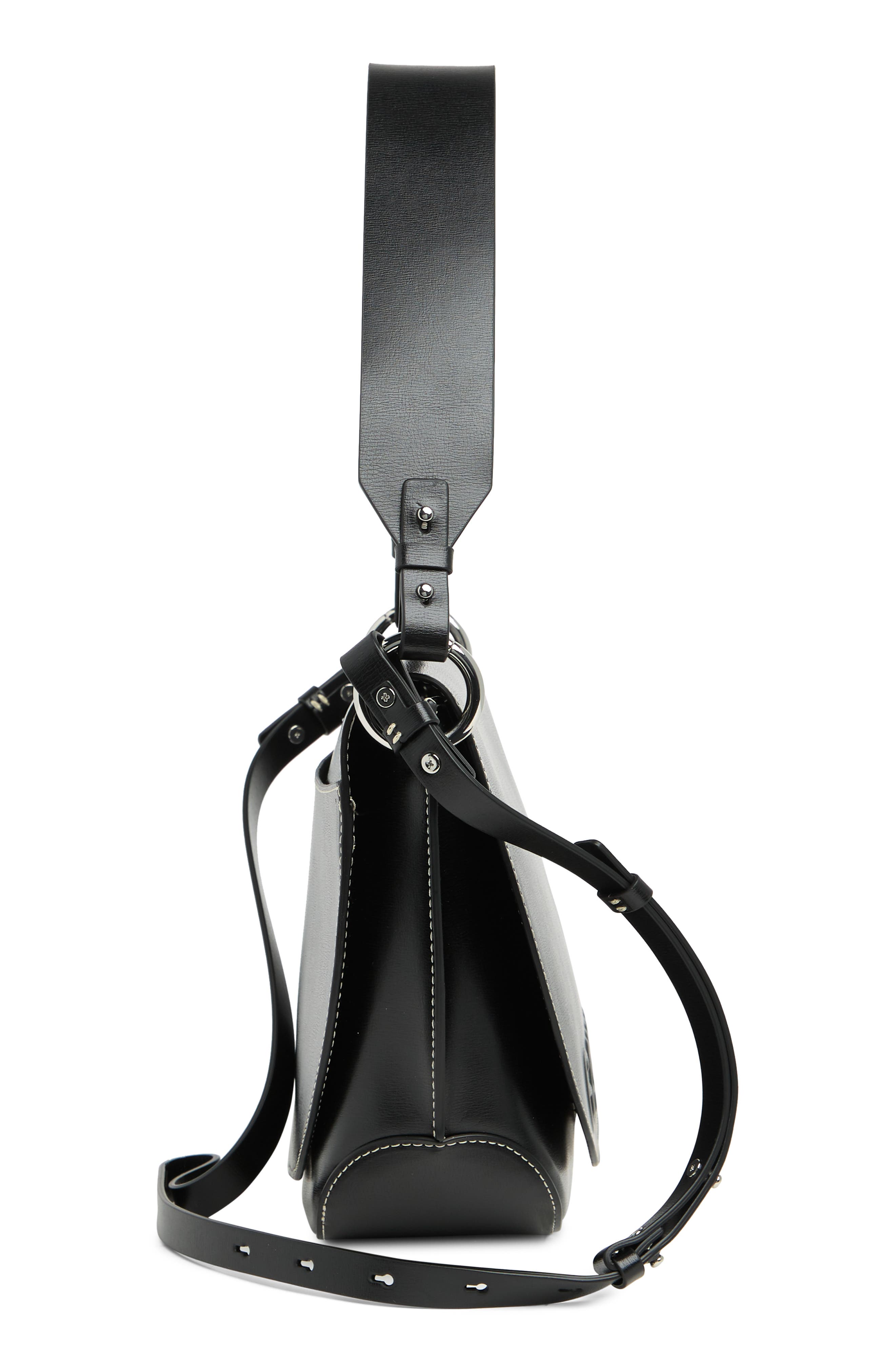 Ganni Banner Large Leather Saddle Bag, Alternate, color, 