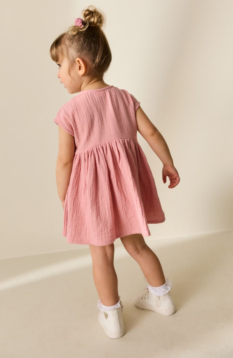 NEXT Kids' Floral Appliqué Cotton Dress, Alternate, color, Pink