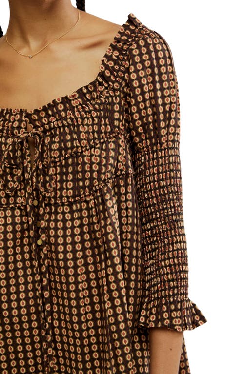 Free People Star Dip Tiered Smocked Button Front Cotton Dress In Black Combo