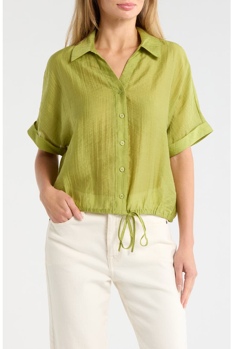 Short Sleeve Tie Hem Button-Up Shirt, Main, color, APPLE GREEN