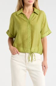 Adrianna Papell Short Sleeve Tie Hem Button-Up Shirt