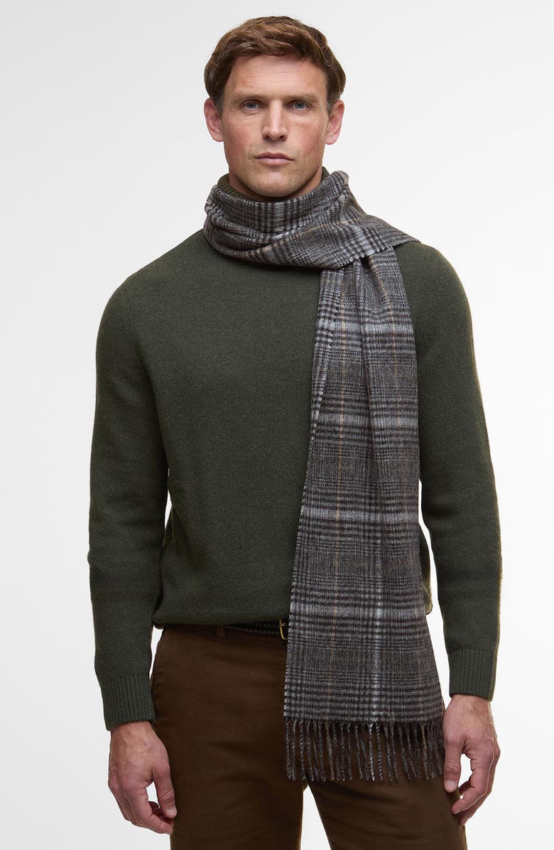 Barbour Danbrooke Plaid Fringed Wool & Cashmere Scarf, Alternate, color, Grey