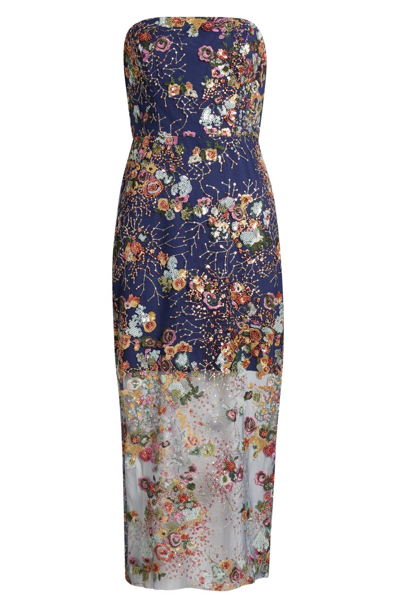 Sam Edelman Floral Sequin Strapless Midi Dress, Alternate, color, Navy
