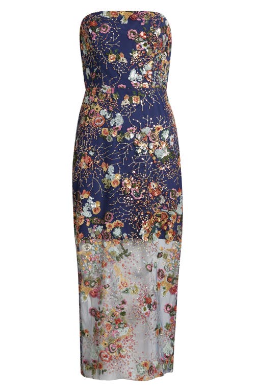 Sam Edelman Floral Sequin Strapless Midi Dress In Multi