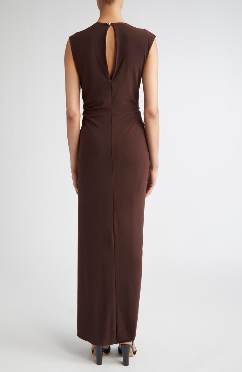 Brandon Maxwell The Serena Draped Jersey Maxi Dress, Alternate, color, Espresso/ Gold
