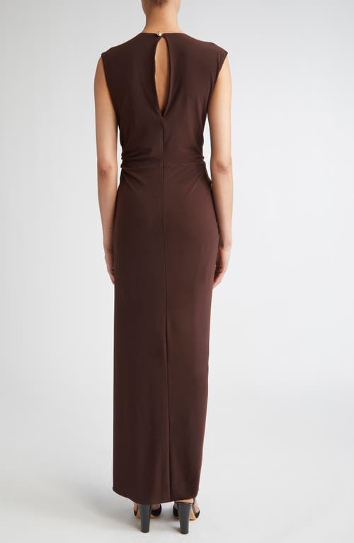 Brandon Maxwell The Serena Draped Jersey Maxi Dress In Brown