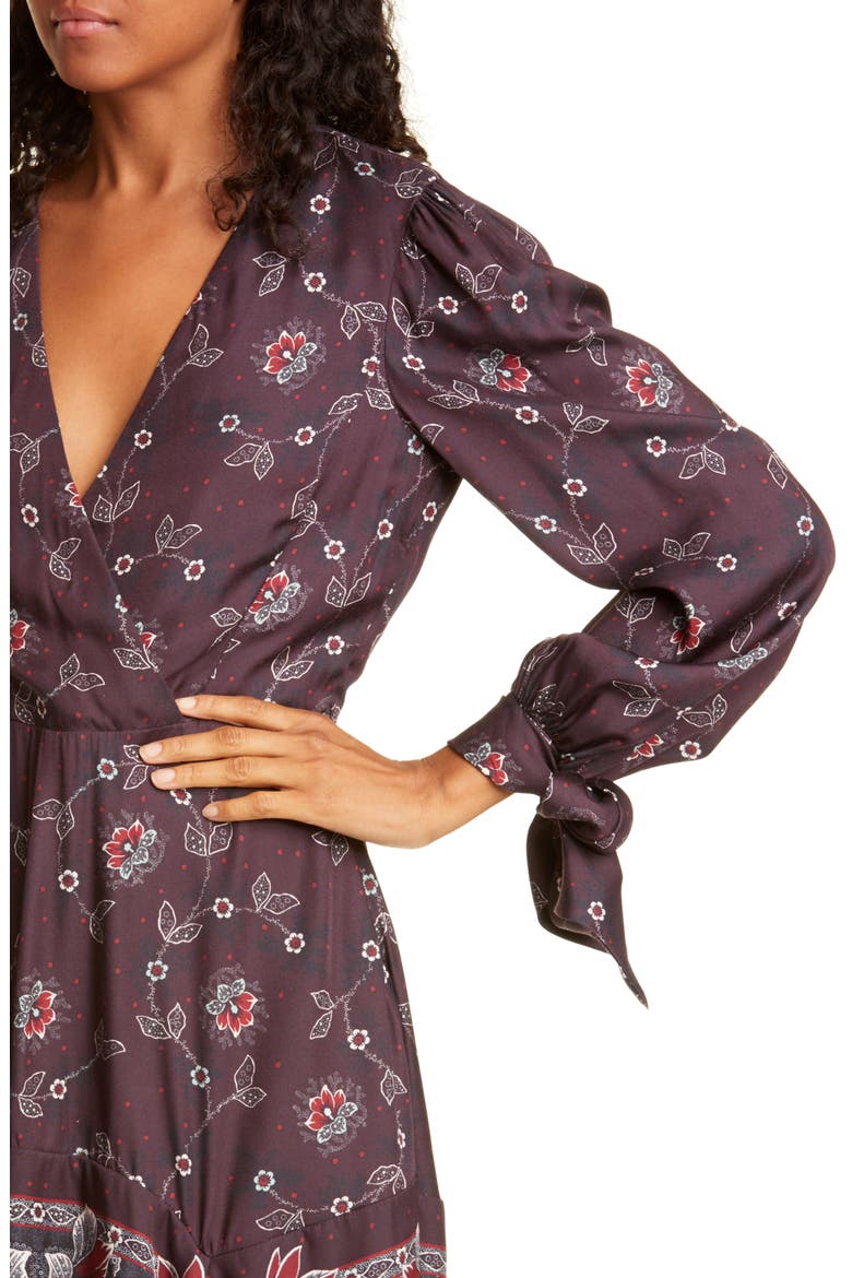 Claudine Long Sleeve Handkerchief Hem Silk Blend Dress, Alternate, color, PLUM COMBO
