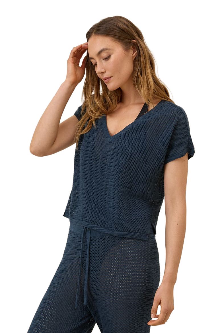 Beachside Linen V-Neck Top Made with Organic Cotton, Alternate, color, French Navy