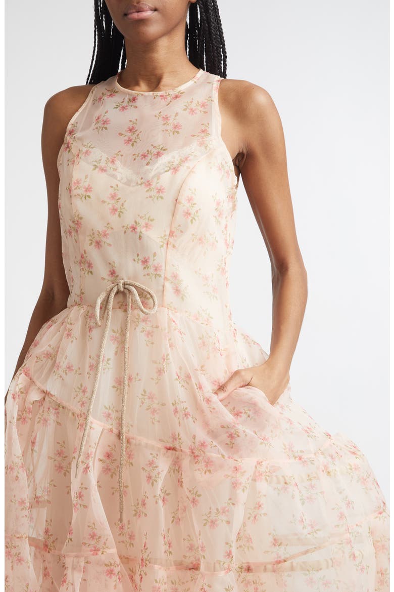 Tapered Back Flounce Floral Sheer Organza Dress, Alternate, color, BEIGE FLORAL/ TAUPE