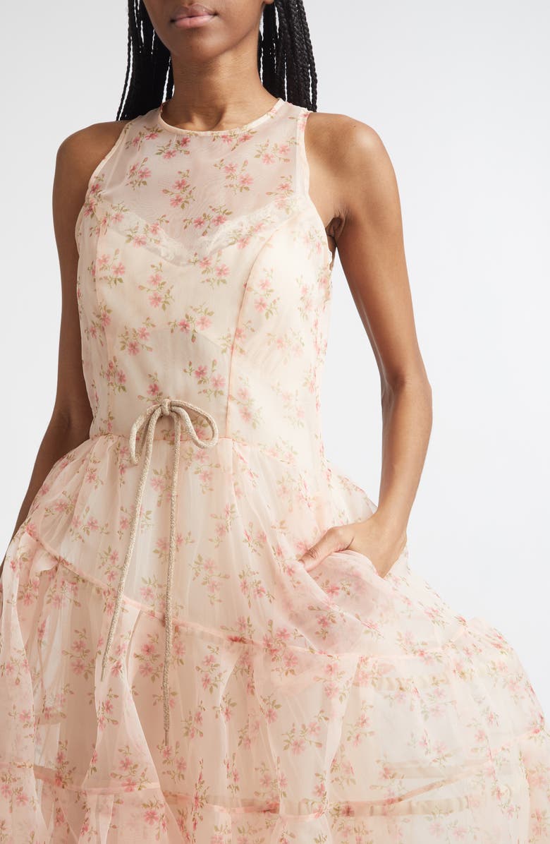 Simone Rocha Tapered Back Flounce Floral Sheer Organza Dress, Alternate, color, Beige Floral/ Taupe