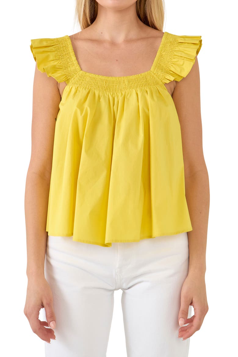 Ruffle Detail Cotton Tank, Alternate, color, YELLOW