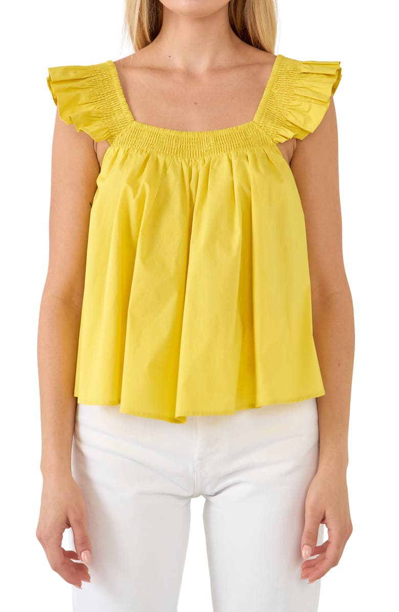 English Factory Ruffle Detail Cotton Tank, Alternate, color, Yellow