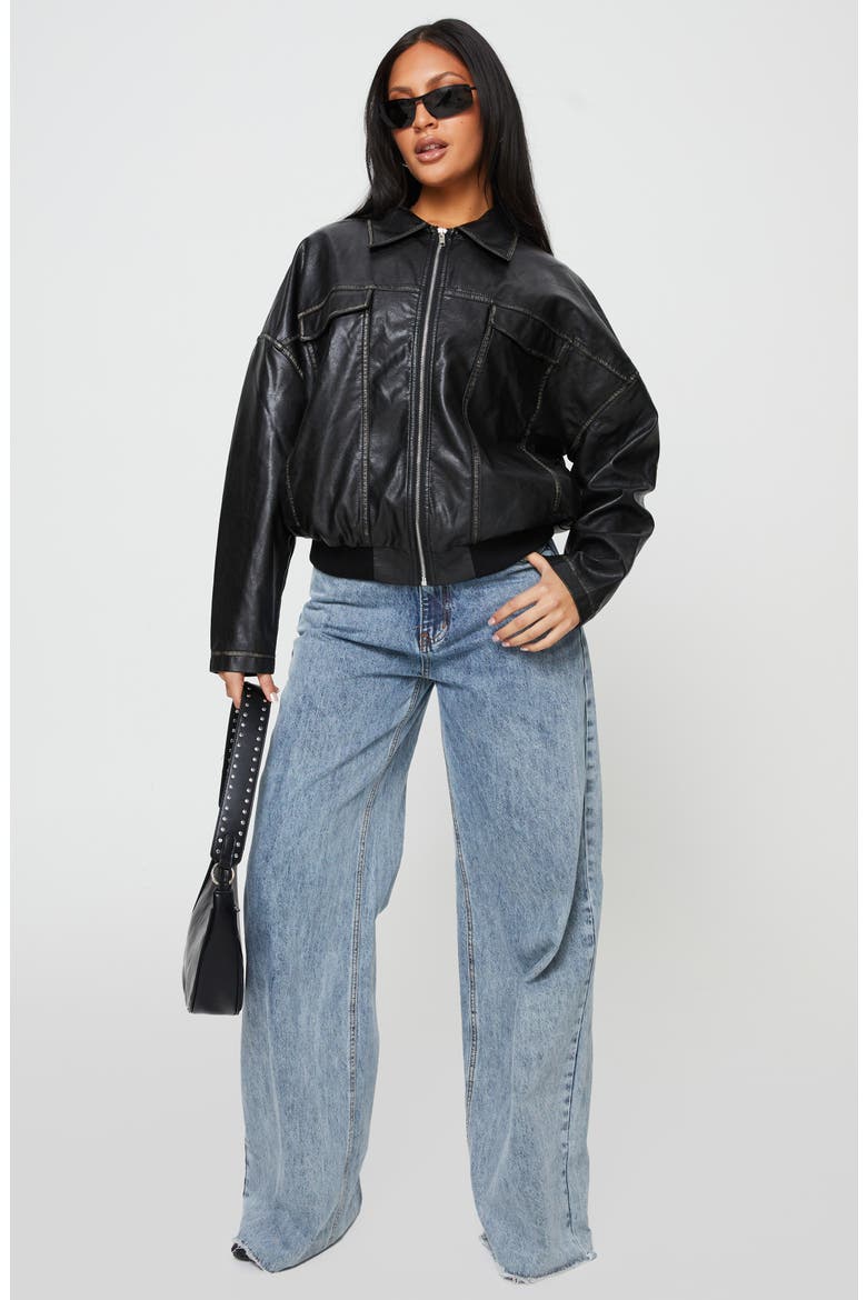 Tanza Faux Leather Jacket, Alternate, color, WASHED BLACK