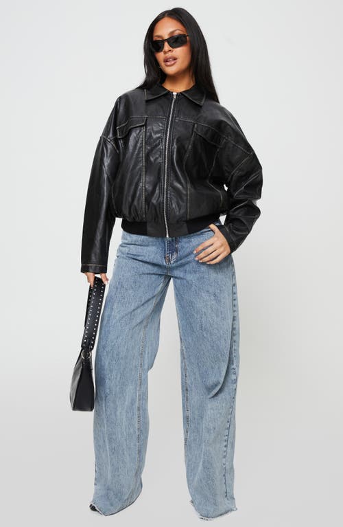 Princess Polly Tanza Faux Leather Jacket In Washed Black