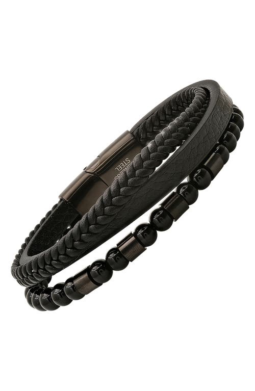 Hmy Jewelry Set Of 2 Bead & Leather Bracelets In Black