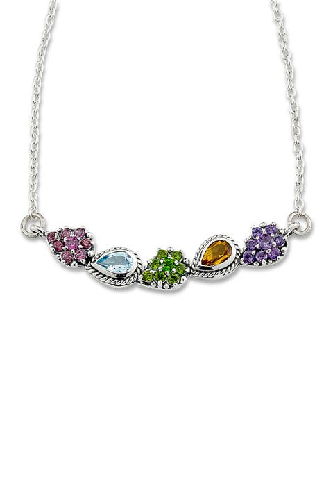 Sterling Silver 18" Multistone Bar Necklace