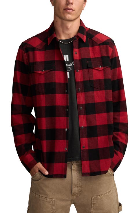 Cloud Buffalo Check Cotton Flannel Snap-Up Western Shirt