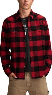 Lucky Brand Cloud Buffalo Check Cotton Flannel Snap-Up Western Shirt