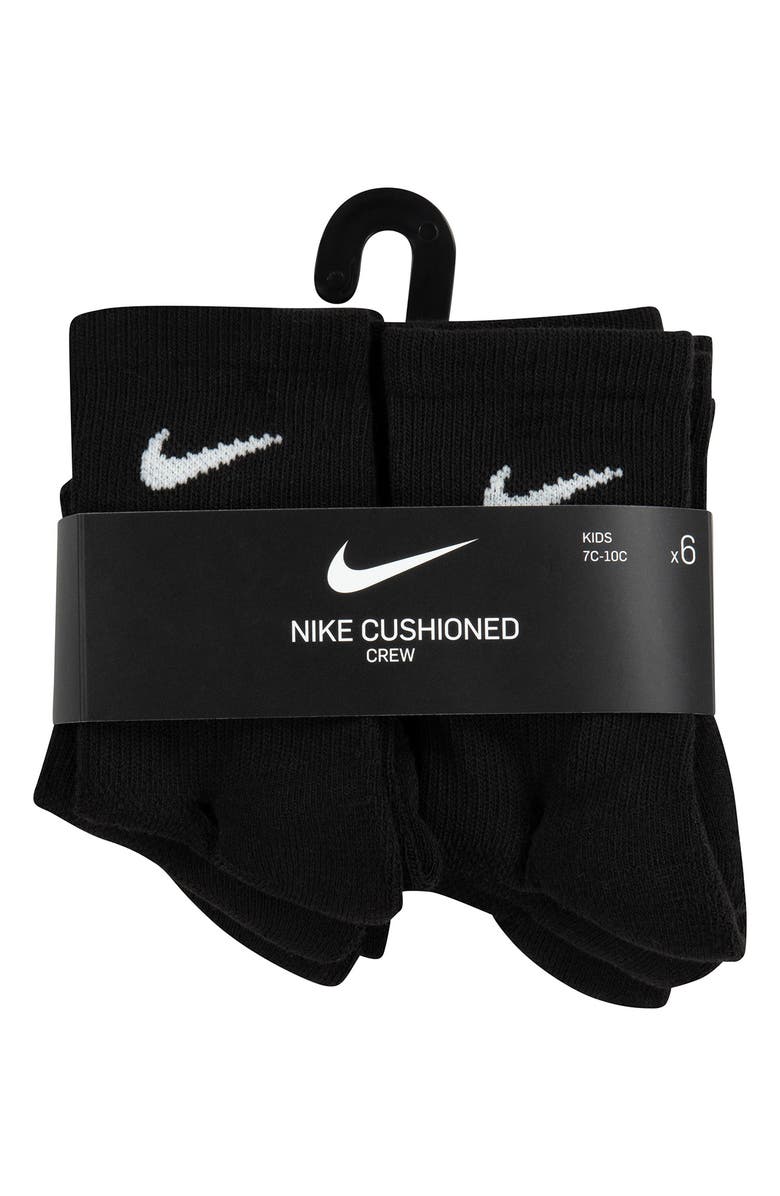 Nike Kids' 6-Pack Performance Cushioned Crew Socks, Alternate, color, Black