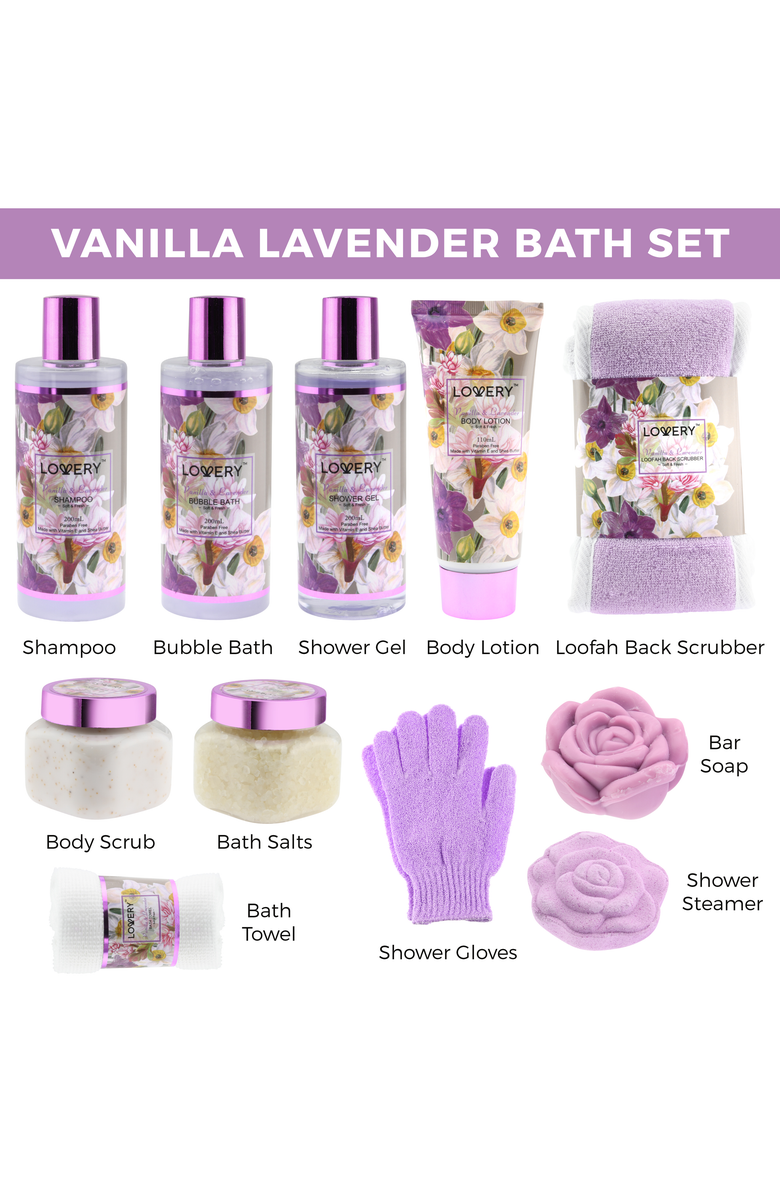 Lovery Vanilla Lavender Bath and Body Gift Basket, Alternate, color, Vanilla Lavender