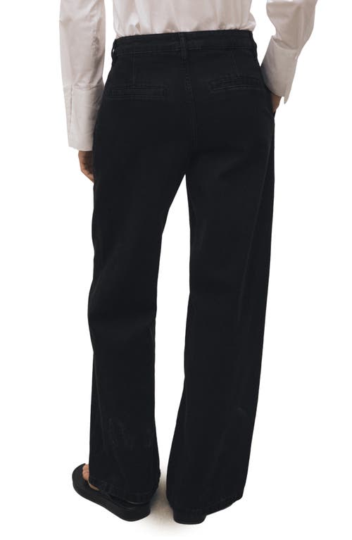 Shop Mango Pleated Wide Leg Jeans In Black Denim