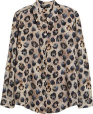 APNY Print Roll Tab Sleeve Chiffon Button-Up Shirt