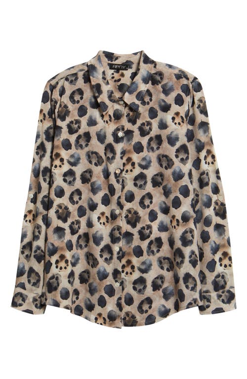 Apny Abstract Print Roll Tab Sleeve Chiffon Button-up Shirt In Animal Print