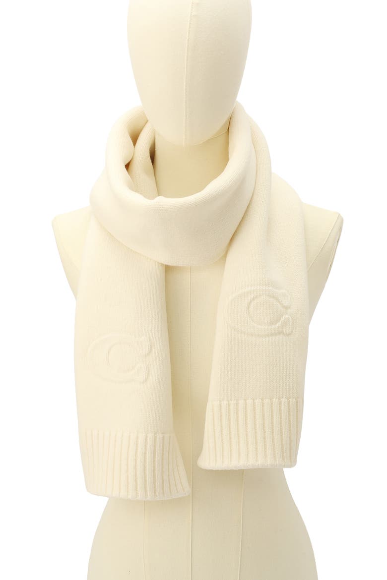 Embossed Logo Merino Wool Blend Scarf, Main, color, CHALK