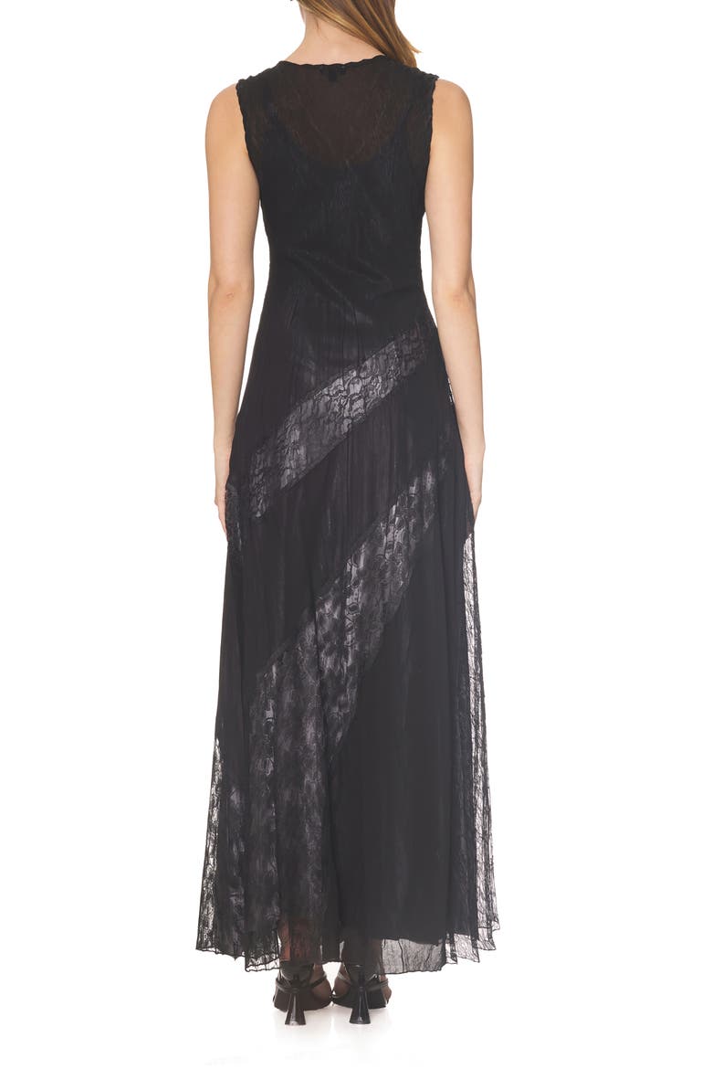 Lace Inset Chiffon & Charmeuse Gown, Alternate, color, BLACK/ TRUE STEEL