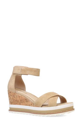 Pelle Moda Women Westyn Wedge Sandal In Latte Kid Suede In Brown