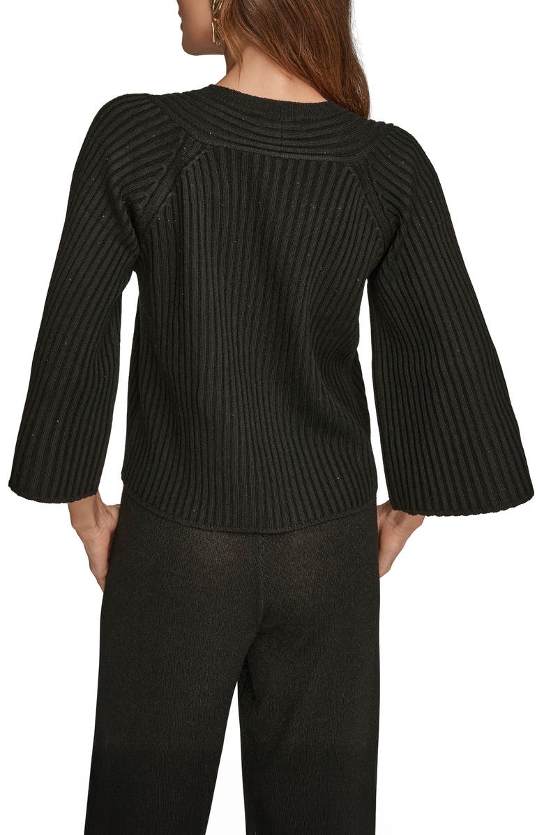 Donna Karan New York Flare Sleeve Rib Top, Alternate, color, Black