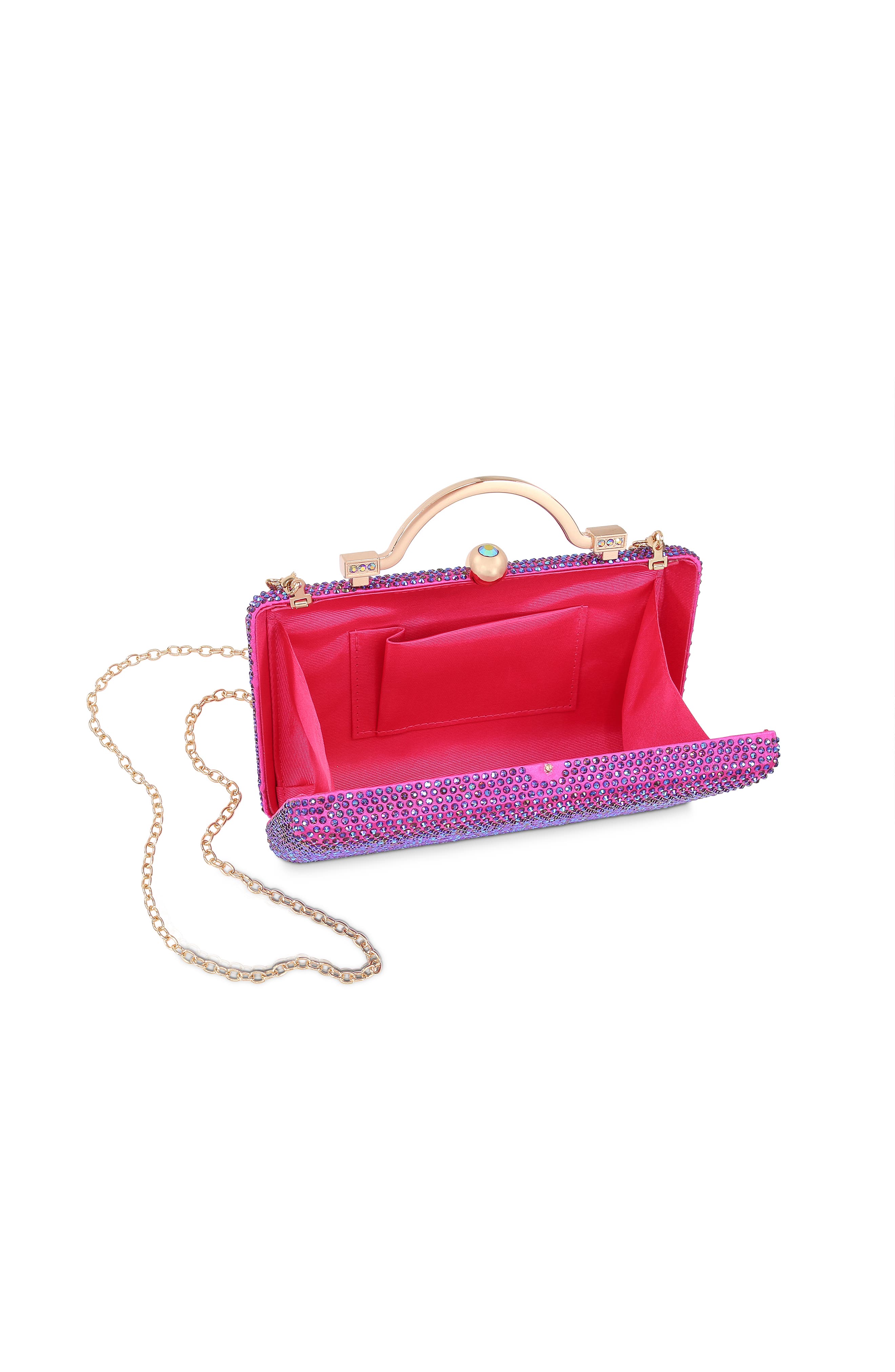 Jewel Badgley Mischka Jude Crystal Minaudiere with Outer Pocket, Alternate, color, Neon Pink