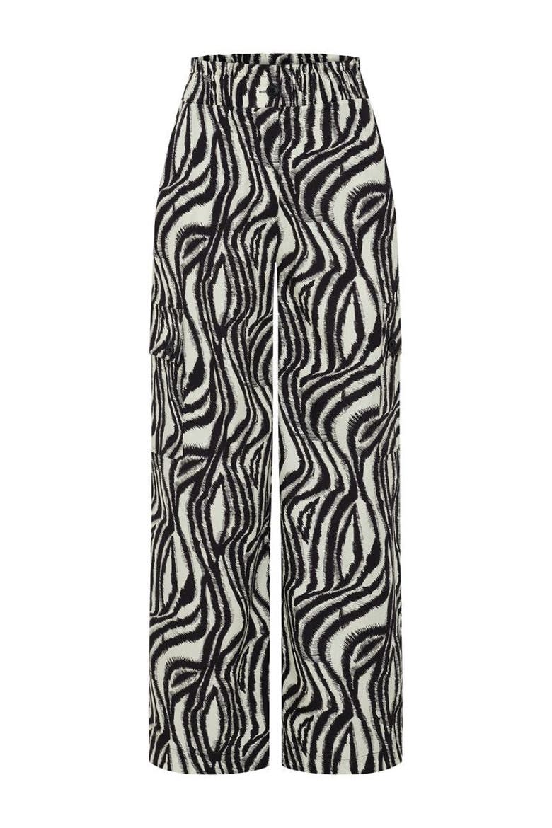 Marley Zebra Print Elastic Waist Cotton Pants, Alternate, color, BLACK-BONE