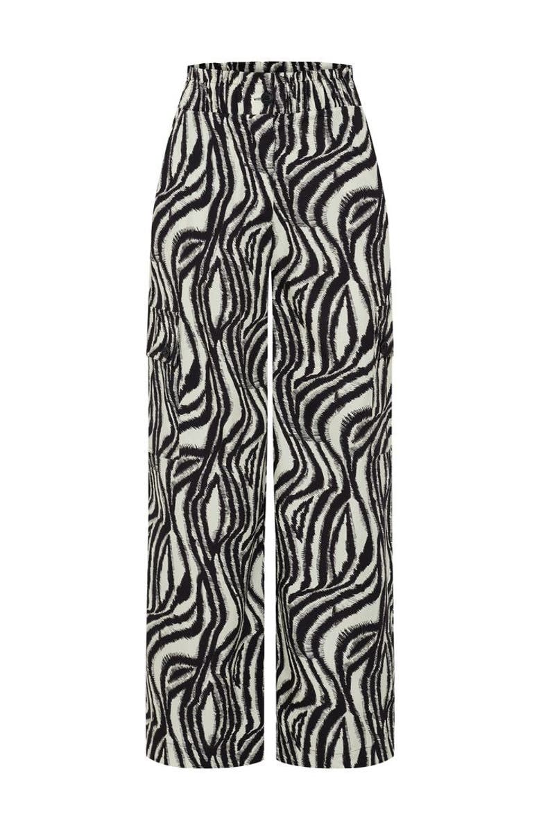 Exquise Marley Zebra Print Elastic Waist Cotton Pants, Alternate, color, Black-Bone