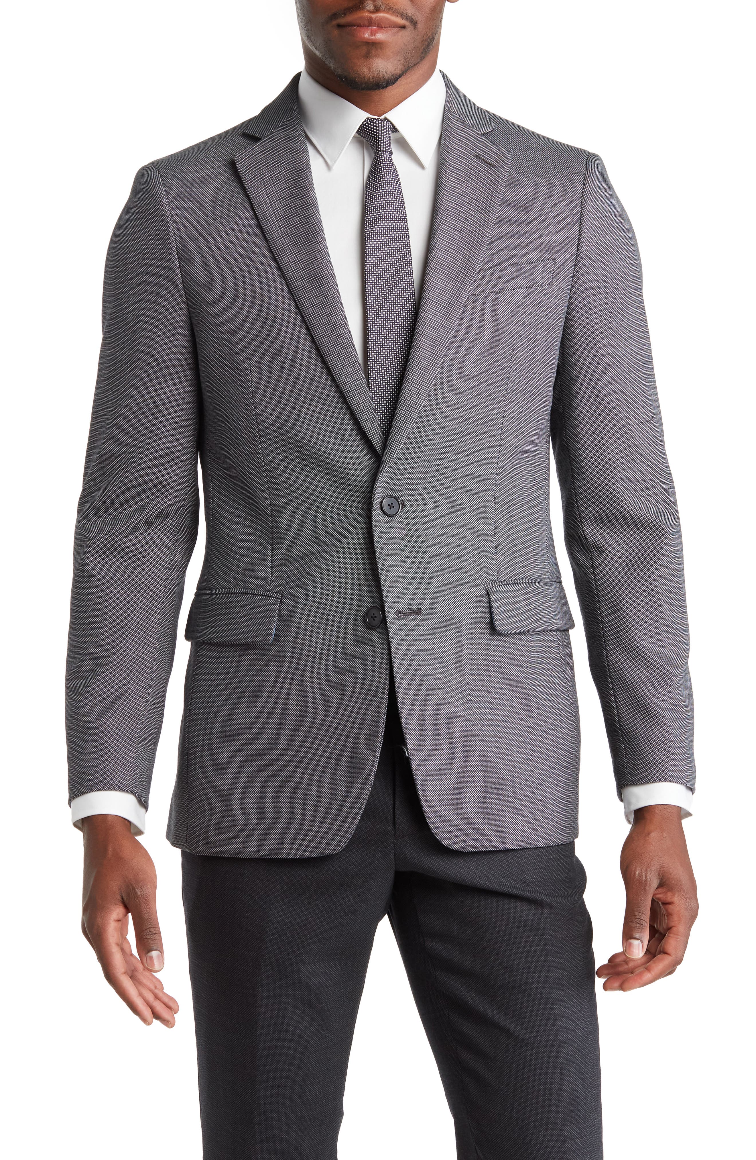 Original Penguin Charcoal Grey Birdseye Stretch Suit Jacket
